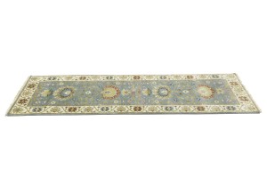 Blue-gray Floral Osh Chobi 3X8 Peshawar Oriental Runner Rug