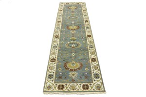 Blue-gray Floral Osh Chobi 2'5X10 Peshawar Oriental Runner Rug