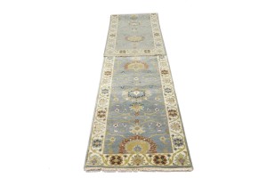 Blue-gray Floral Osh Chobi 2'5X13'9 Peshawar Oriental Runner Rug