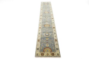 Blue-gray Floral Osh Chobi 2'5X13'9 Peshawar Oriental Runner Rug