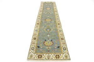 Blue-gray Floral Osh Chobi 3X13 Peshawar Oriental Runner Rug