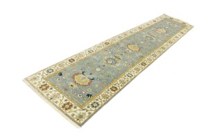 Blue-gray Floral Osh Chobi 3X13 Peshawar Oriental Runner Rug