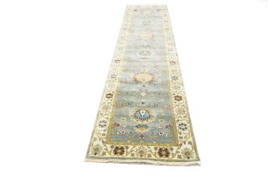 Blue-gray Floral Osh Chobi 3X13 Peshawar Oriental Runner Rug
