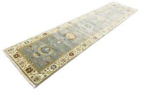 Blue-gray Floral Osh Chobi 3X13 Peshawar Oriental Runner Rug