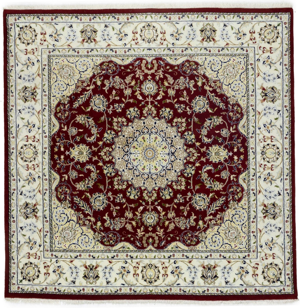 Red Floral 6X6 Indo-Nain Oriental Square Rug