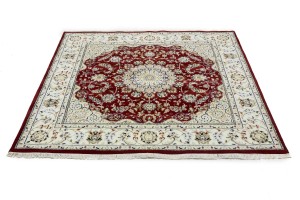 Red Floral 6X6 Indo-Nain Oriental Square Rug