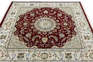 Red Floral 6X6 Indo-Nain Oriental Square Rug
