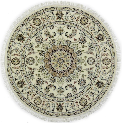 Cream Floral 4X4 Indo-Nain Oriental Round Rug