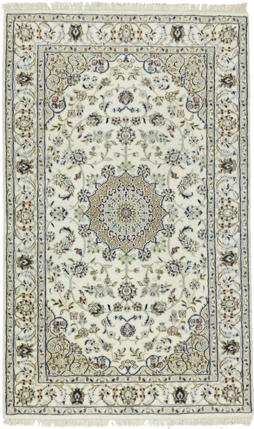 Cream Floral 3'2X5'4 Indo-Nain Oriental Rug