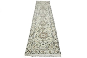 Cream Floral 3X12 Indo-Nain Oriental Runner Rug