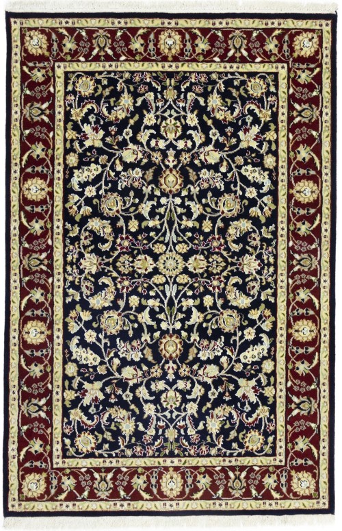 Dark Navy Floral 4X6 Indo-Nain Oriental Rug