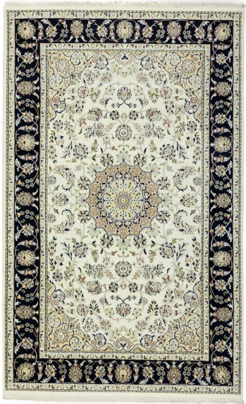 Cream Floral 5X8 Indo-Nain Oriental Rug