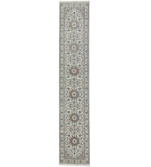 Cream Floral 3X14 Indo-Nain Oriental Runner Rug