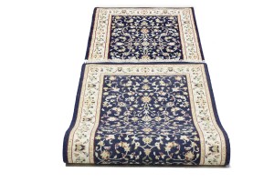 Dark Navy Floral 2'5X8'4 Indo-Nain Oriental Runner Rug