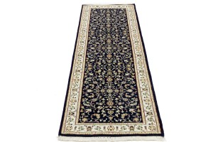 Dark Navy Floral 2'5X8'4 Indo-Nain Oriental Runner Rug