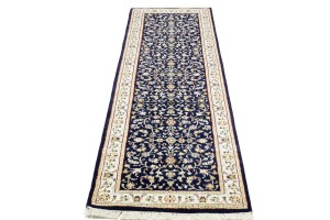 Dark Navy Floral 2'5X8'4 Indo-Nain Oriental Runner Rug