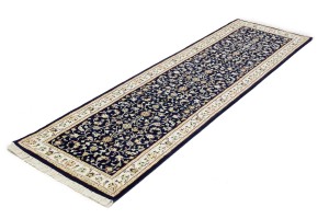 Dark Navy Floral 2'5X8'4 Indo-Nain Oriental Runner Rug