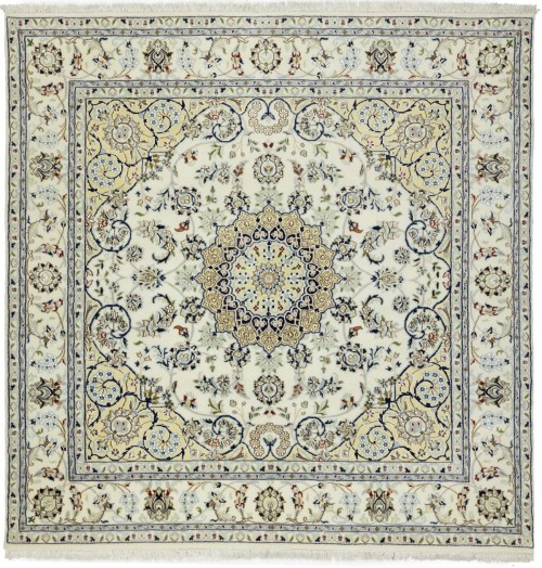 Cream Floral 6X6 Indo-Nain Oriental Square Rug