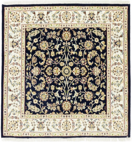 Dark Navy Floral 4X4 Indo-Nain Oriental Square Rug