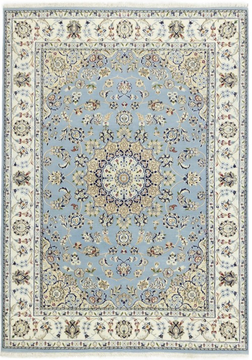 Light Blue-gray Floral 5X7 Indo-Nain Oriental Rug