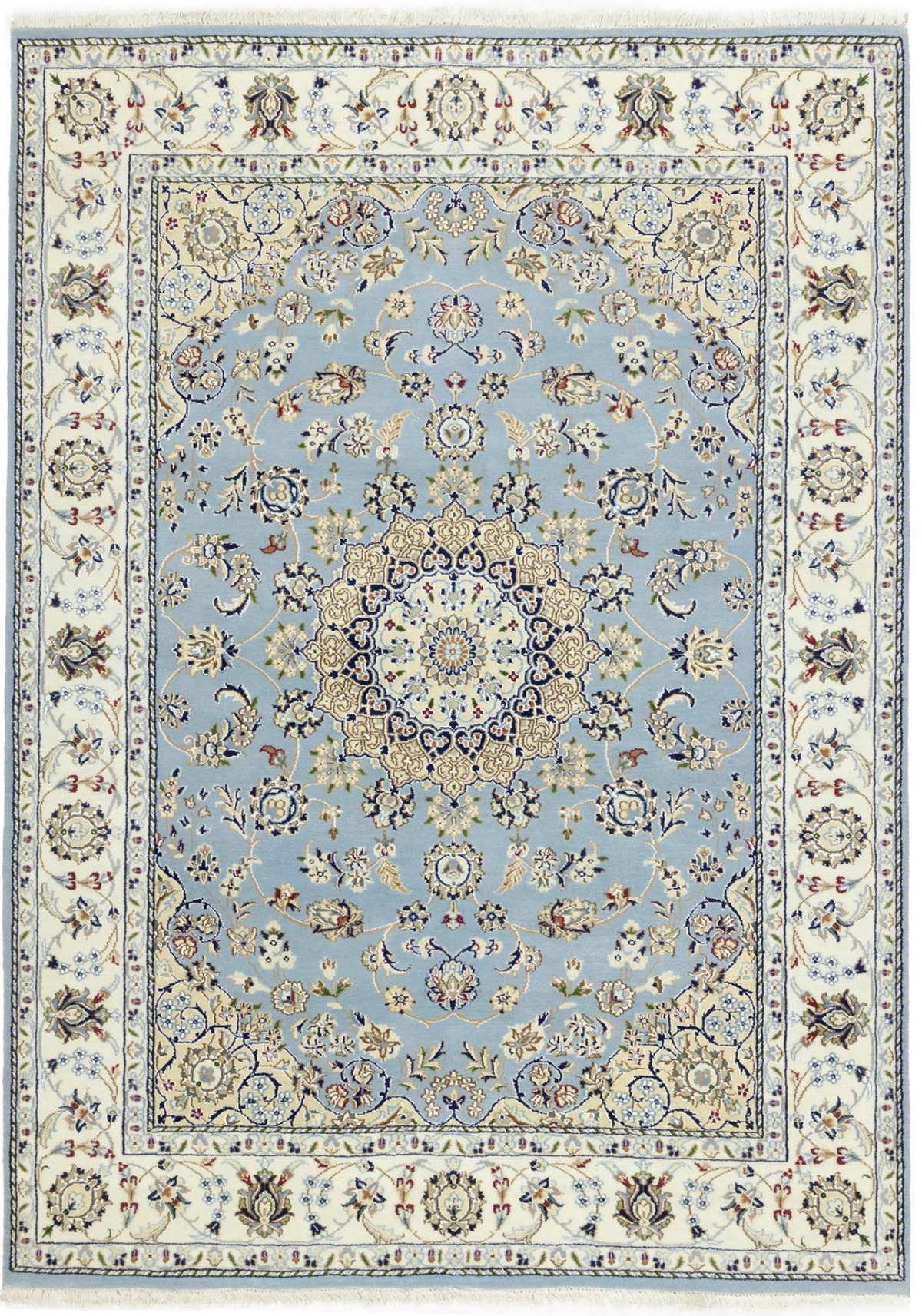 Light Blue-gray Floral 5X7 Indo-Nain Oriental Rug