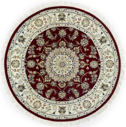 Red Floral 4X4 Indo-Nain Oriental Round Rug