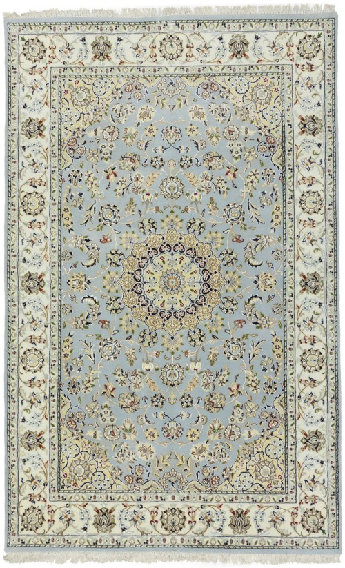 Light Blue-gray Floral 5X8 Indo-Nain Oriental Rug