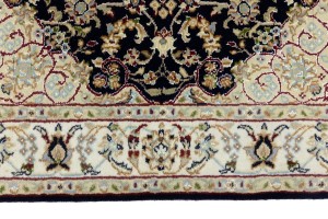 Dark Navy Floral 3X3 Indo-Nain Oriental Square Rug