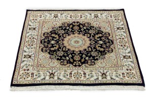 Dark Navy Floral 3X3 Indo-Nain Oriental Square Rug