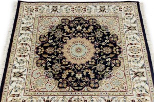 Dark Navy Floral 3X3 Indo-Nain Oriental Square Rug