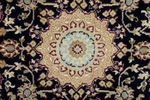 Dark Navy Floral 3X3 Indo-Nain Oriental Square Rug