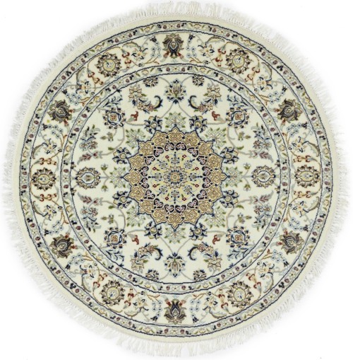 Cream Floral 4X4 Indo-Nain Oriental Round Rug