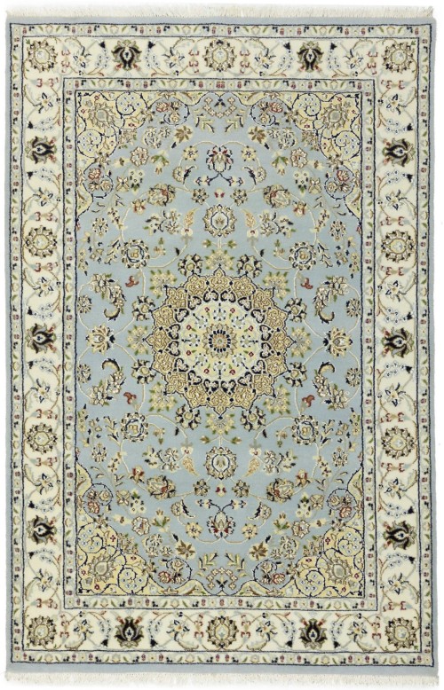 Light Blue-gray Floral 4X6 Indo-Nain Oriental Rug