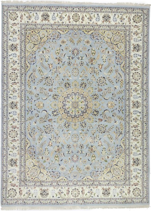 Light Blue-gray Floral 9X12 Indo-Nain Oriental Rug