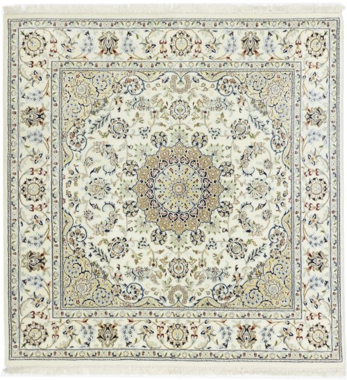 Cream Floral 6X6 Indo-Nain Oriental Square Rug