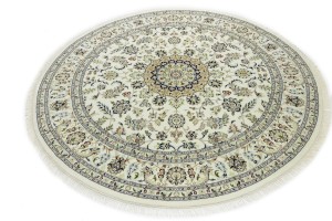 Cream Floral 9X9 Indo-Nain Oriental Round Rug