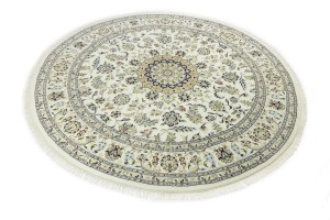 Cream Floral 9X9 Indo-Nain Oriental Round Rug