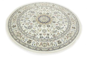Cream Floral 9X9 Indo-Nain Oriental Round Rug