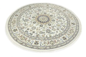 Cream Floral 9X9 Indo-Nain Oriental Round Rug