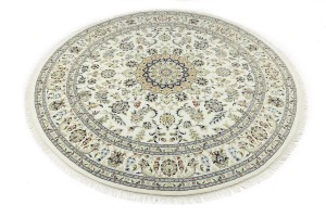 Cream Floral 9X9 Indo-Nain Oriental Round Rug
