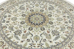 Cream Floral 9X9 Indo-Nain Oriental Round Rug