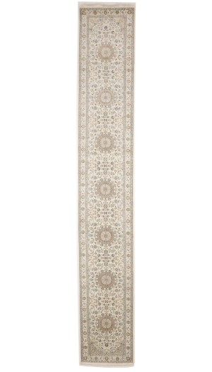 Cream Floral 3X18 Indo-Nain Oriental Runner Rug