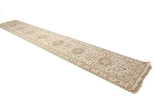 Cream Floral 3X18 Indo-Nain Oriental Runner Rug