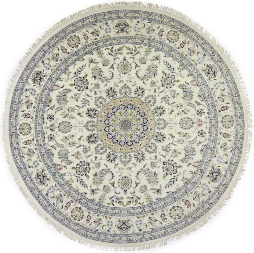 Cream Floral 5X5 Indo-Nain Oriental Round Rug