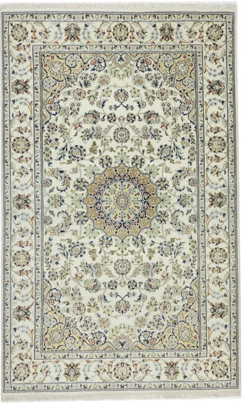 Cream Floral 5X8 Indo-Nain Oriental Rug