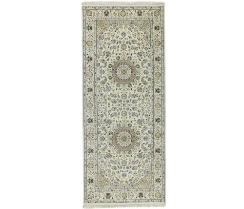 Cream Floral 4X10 Indo-Nain Oriental Runner Rug