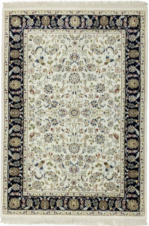 Cream Floral 4X6 Indo-Nain Oriental Rug