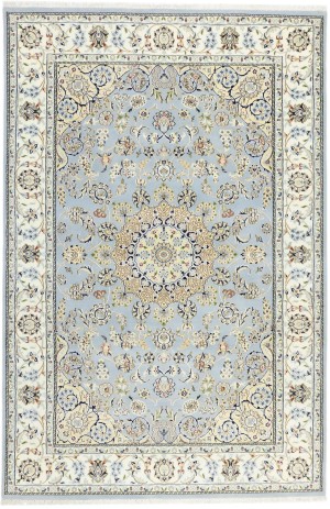 Light Blue-gray Floral 6X9 Indo-Nain Oriental Rug