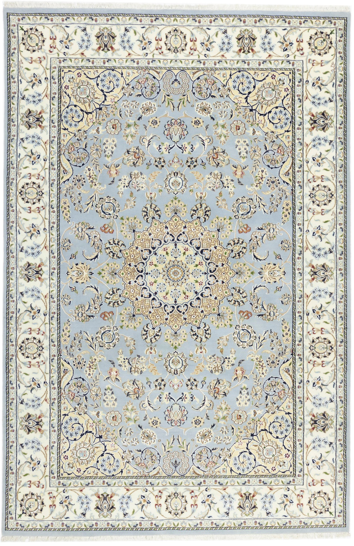 Light Blue-gray Floral 6X9 Indo-Nain Oriental Rug