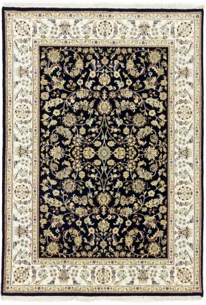 Dark Navy Floral 5'5X8 Indo-Nain Oriental Rug